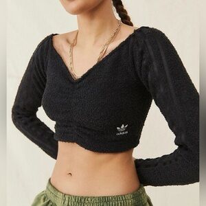 Adidas Original NWT Knit Off Shoulder Black Textured Crop Top Size M?